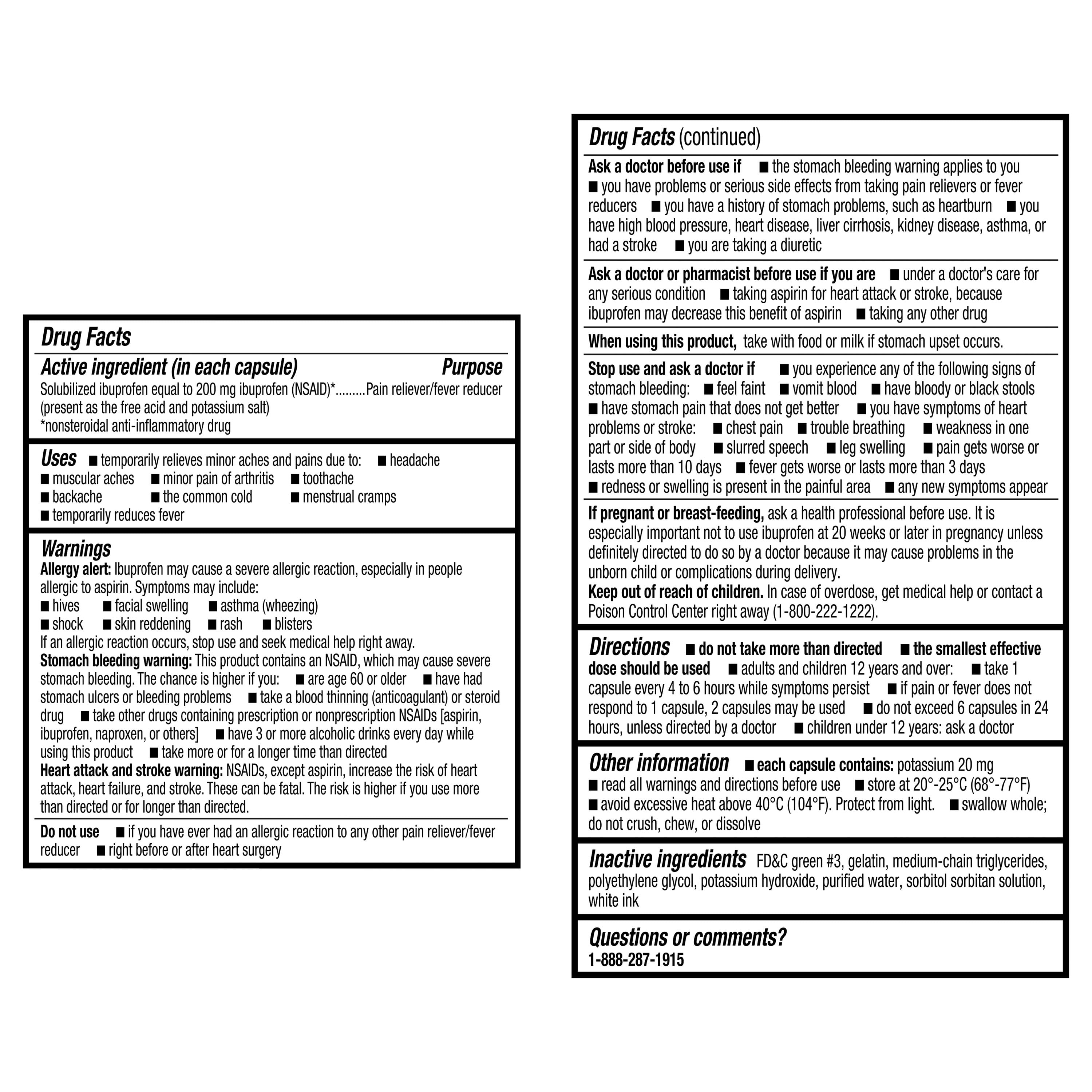 Equate Ibuprofen Mini Liquid Filled Softgel Capsules, 200 mg, Pain Relief & Fever Reducer, 300 Count, Compare to Advil® LIQUI-GELS Minis Active Ingredient