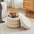 thumbnail image 2 of Zesthouse 19.5" Wide Round Storage Ottoman, Linen Tufted Ottoman Footstool for Living Room Bedroom, Beige, 2 of 10
