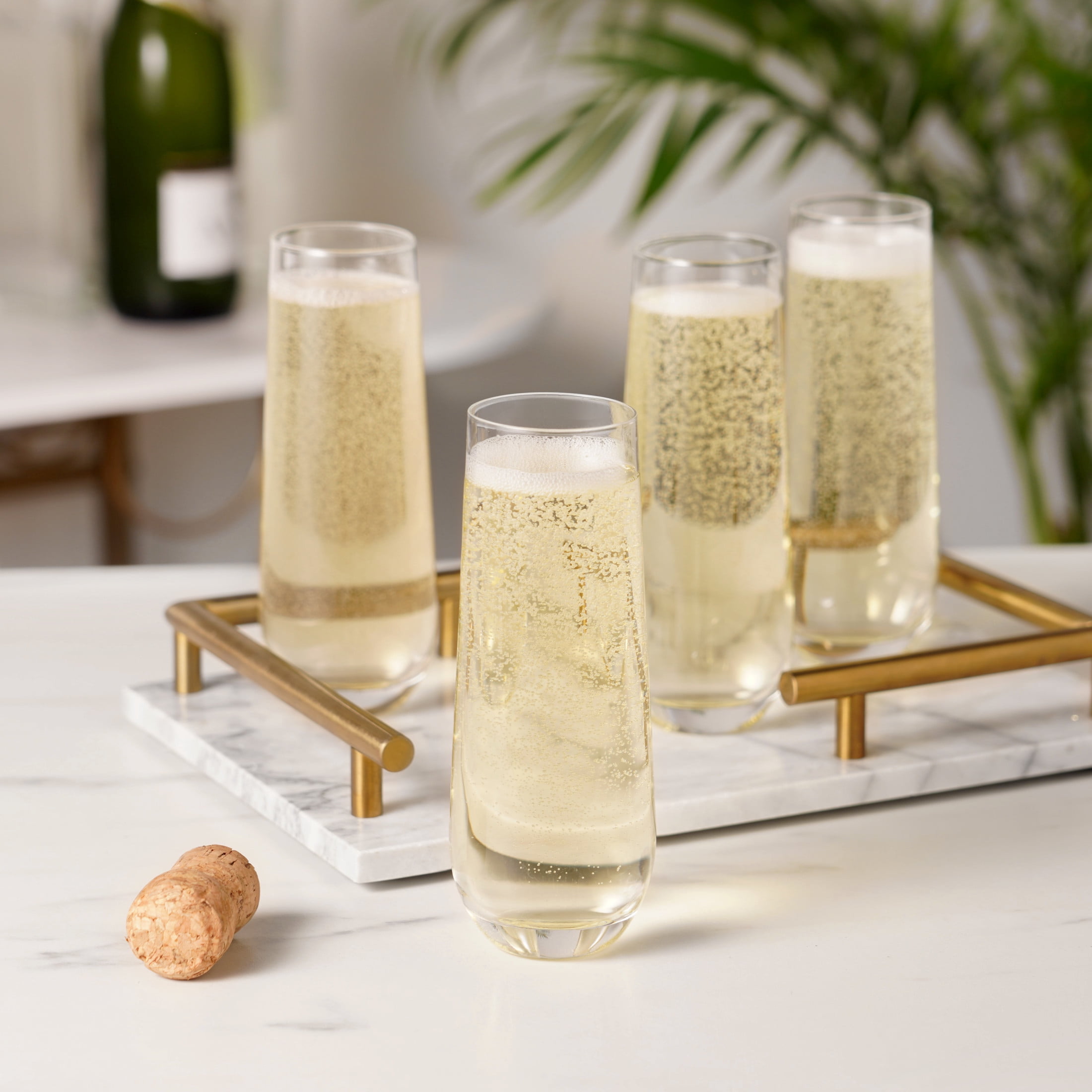 True Stemless Champagne Flutes for Birthday, Wedding Gifts, 9oz Set of 4