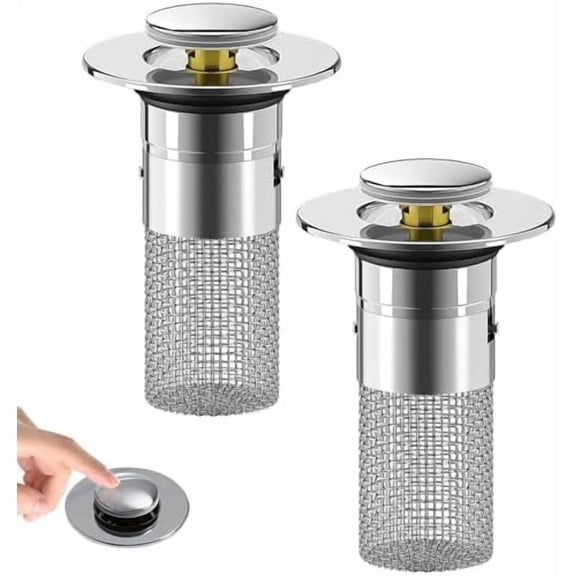 Bathroom Sink Drain Strainer, Pop Up Sink Drain Strain, Bathroom Sink Stopper with Removable Stainless Steel, Filter Basket Hair Catcher Hair Catcher, 2 PCS