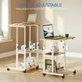 thumbnail image 5 of Furnibear Portable Rolling Desk on Wheels, Height Adjustable Desk with 2 Tier Storage Shelves, Standing Table for Office, Natural Color, 5 of 11