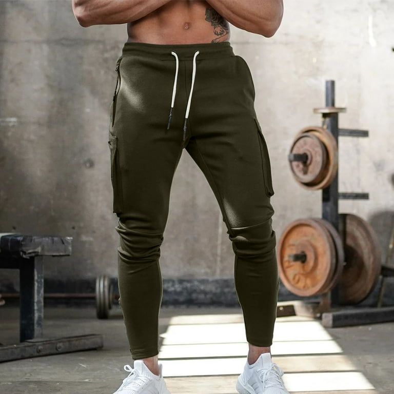 LEEy-world Mens Sweatpants Mens Fashion Joggers Sports Pants Casual Cotton  Cargo Pants Gym Sweatpants Trousers Mens Army Green,L