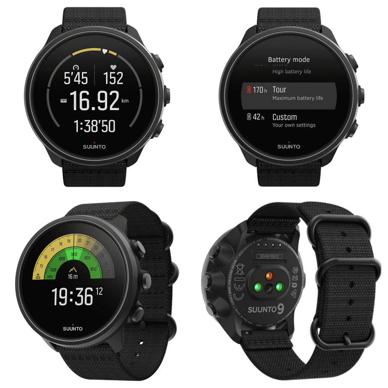 SUUNTO 9 Baro, GPS Sports Watch Smartwatch, Water resistant, Alti/Baro  Profile, Charcoal/Titanium with Wearable4U 3x Wristband Strap 