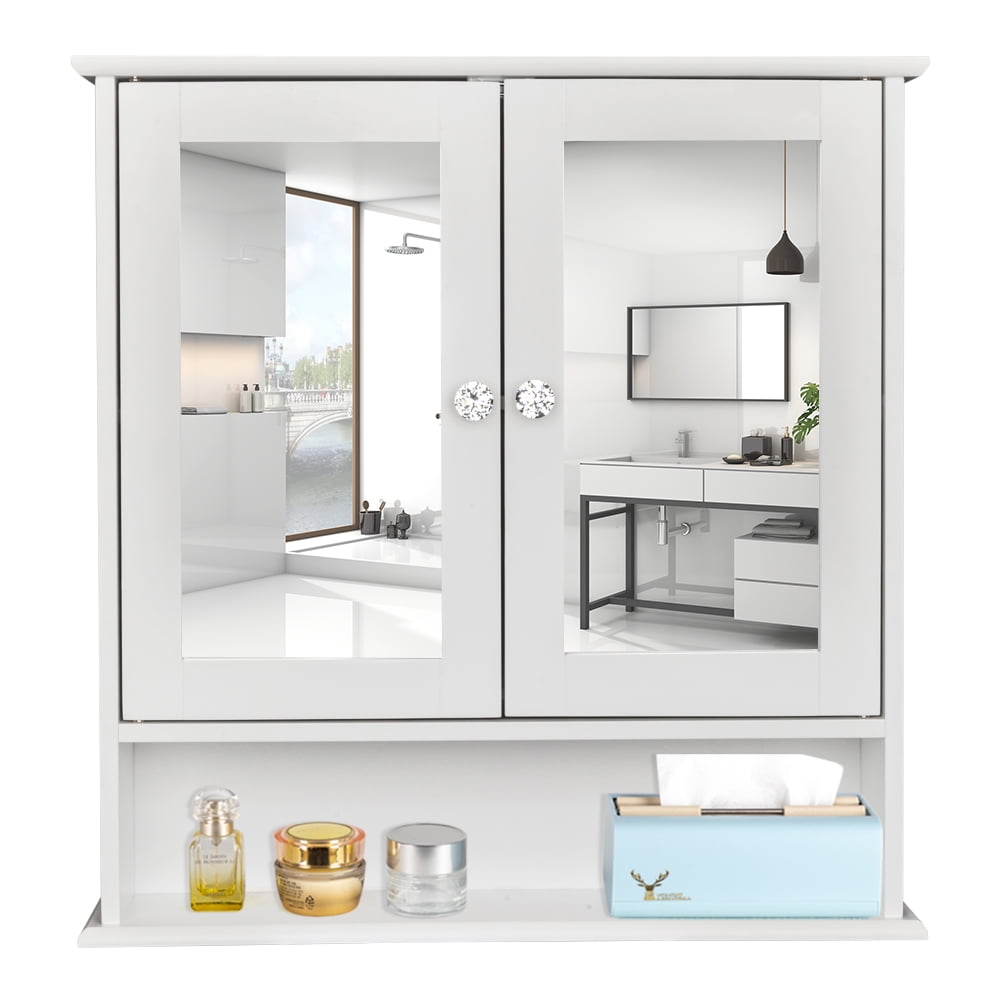 Zimtown Bathroom Medicine Cabinet Mirror, Wall Mount Storage  with 2 Mirror Doors and Shelves, White