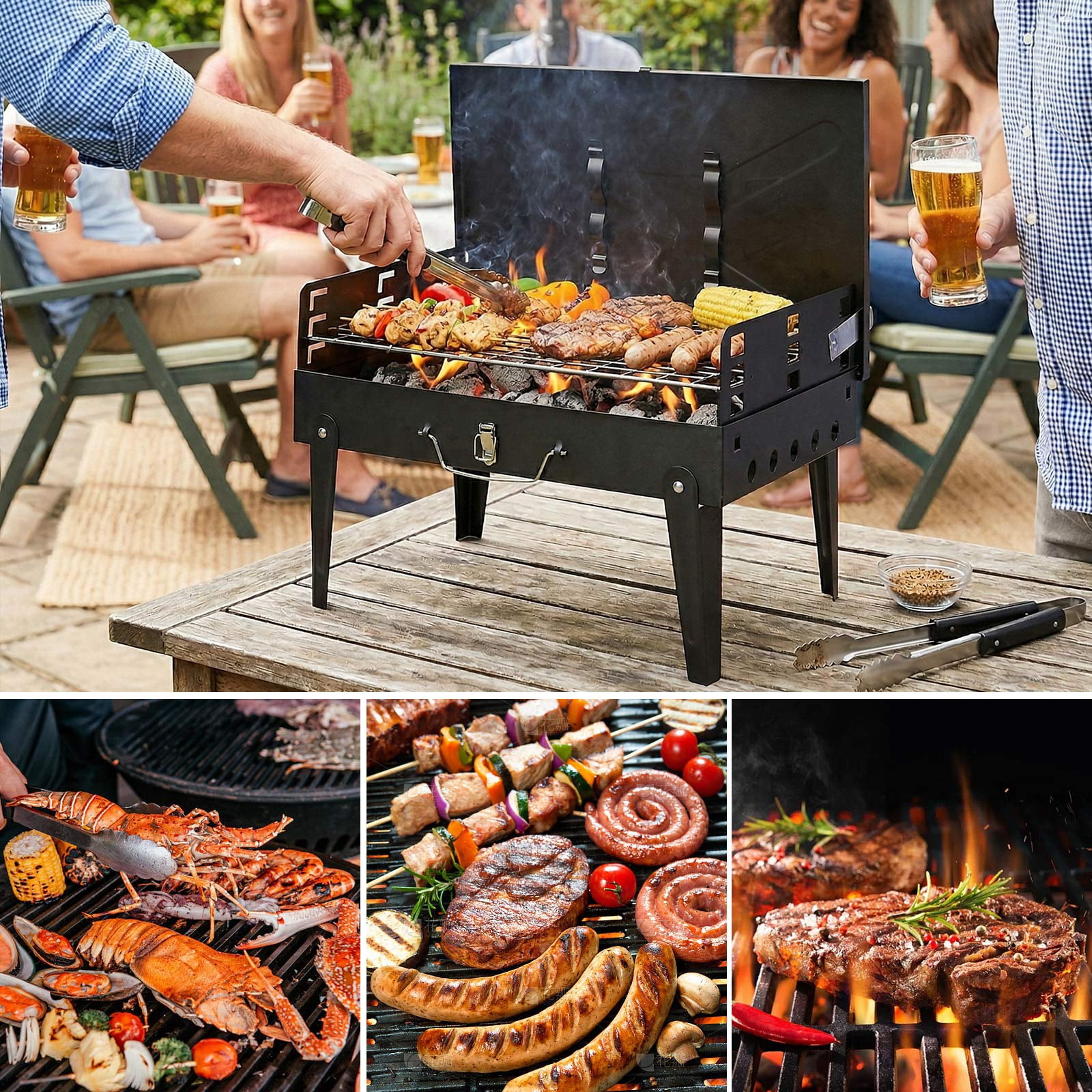 Eurhowing 15 Inch Portable Charcoal Grill, Heavy Duty Outdoor BBQ Grill, Tabletop Charcoal Barbecue for Camping, Tailgating & Picnic