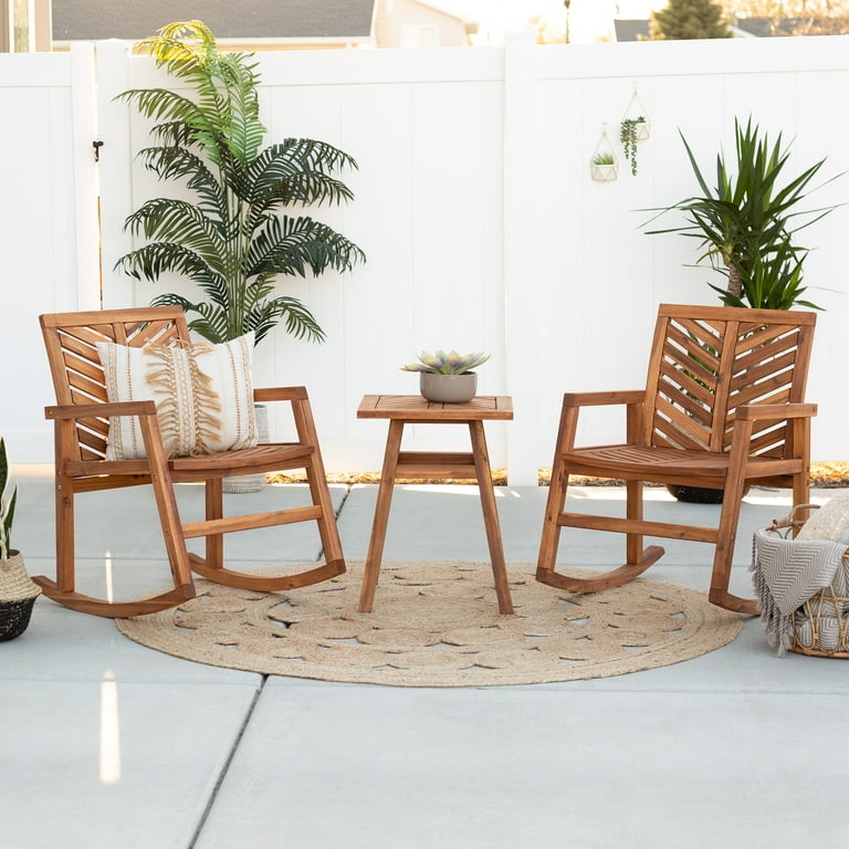 Manor Park 3 Piece Outdoor Rocking Chair Chat Set Brown