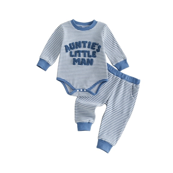 Loicainy Infant Baby Boy Fall Clothes Set 3 6 12 18 Months Waffle Letter Embroidery Long Sleeve Romper and Pants Outfits