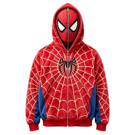 Unisex Spider Superhero Fleece Hoodie Jacket, Full Zipper Long Sleeve Plush Loungewear Sweatshirt with Pockets, Dark Blue, S