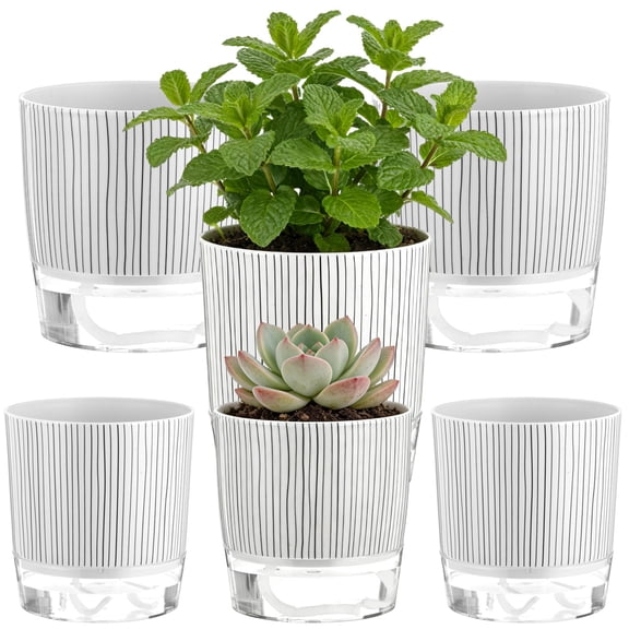 6PCS Self-watering Plant Pots, Plastic Flower Pots with Wick Rope & Reservoir for Indoor Plants, African Violet Planters for Desk, Windowsill, Garden