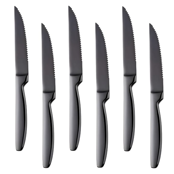 ACDANC Stainless Steel Serrated Steak Knife Set of 6,Gold Color Heavy Duty Dinner Table Knives for Cutting Meat,Beef,8.6",Dishwasher Safe