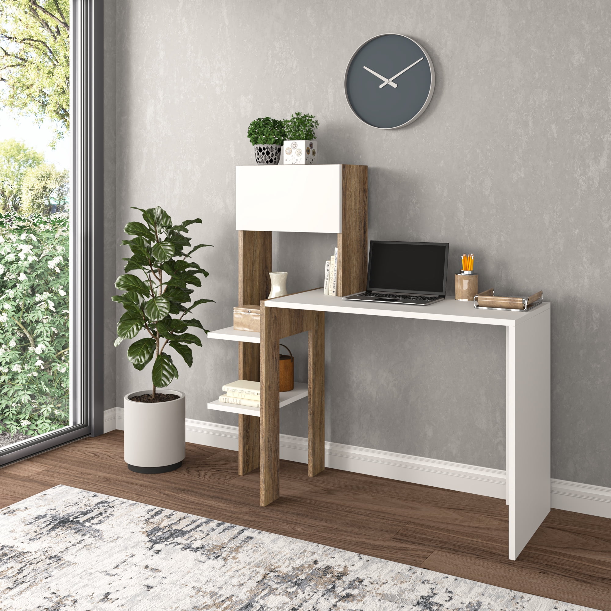Ada Home Decor Furniture 3 Tier White Walnut Rebecca Modern Desk