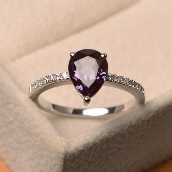 Alexandrite ring silver, pear cut alexandrite , June birthstone gemstone ring,sterling silver ring