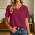 thumbnail image 2 of Gaexia Women's Casual Short Sleeve Pocket Tee Crew Neck Basic Top For Everyday Wear Stylish Comfort Solid (Red,XXL), 2 of 5