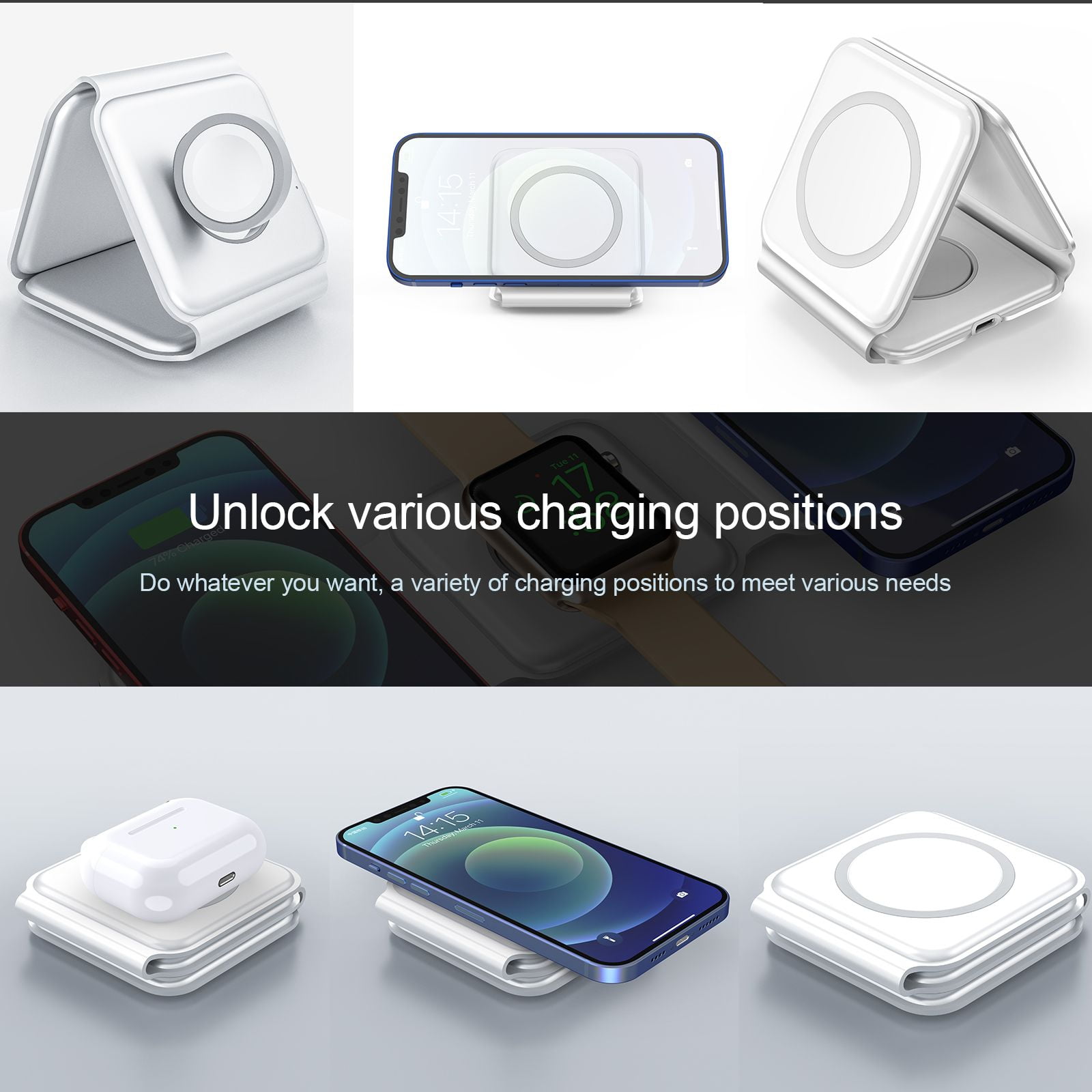 3-in-1 Wireless Charger Multifunctional Foldable Magnetic Travel Charger for Apple Watch Series1-9/SE/Ultra1`2, iPhone 17/16/15/14/13/12/11 Series & AirPods Portable On the Go