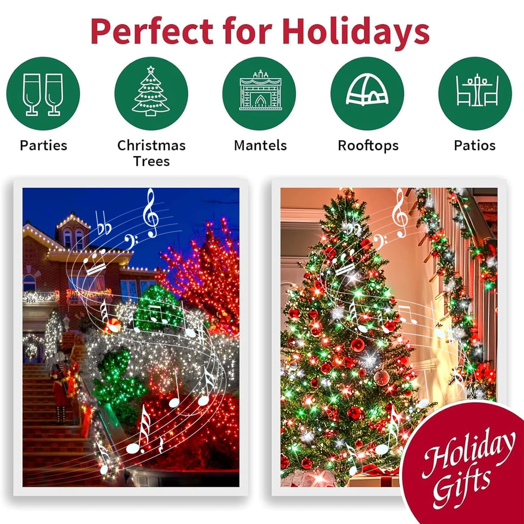 66ft Music Christmas Mini Lights with Motion Sensor Controller,200 LED Fairy Starry String Light Plug in for Indoor Outdoor Xmas Tree Wedding Party Decoration (Red Green White)