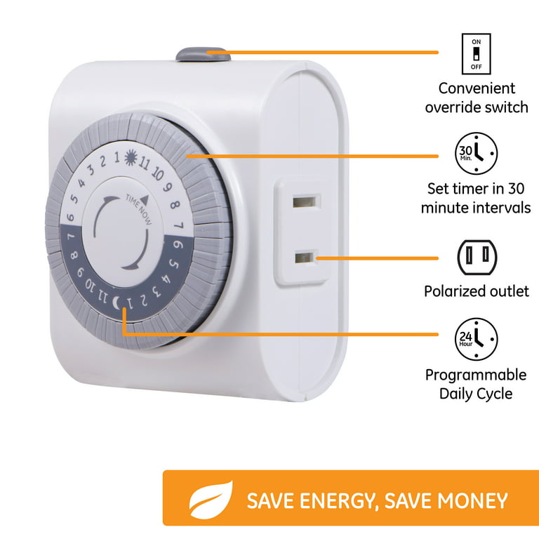 GE 24-Hour Indoor Plug-In Mechanical Timer, White