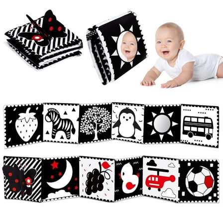 Baby Toys 0-3 Months: Black and White High Contrast Baby Toys 0-6 Months, Baby Soft Cloth Book Tummy-Time Toys with Mirror for Babies Infants 6-12 Months, Brain Development Baby Newborn Toys Gift