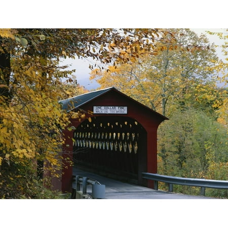 Covered Bridge with Fall Foliage, Battenkill, Chisleville Bridge, Vermont, USA Print Wall Art By Scott T.