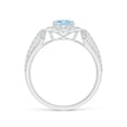 thumbnail image 2 of ANGARA Natural 1 ct Aquamarine Triple Shank Cocktail Ring with Diamond Halo in 14K White Gold for Women (Size-8x6mm) | March Birthstone, Anniversary, Jewelry Gift for Women | Natural Aquamarine Ring, 2 of 10