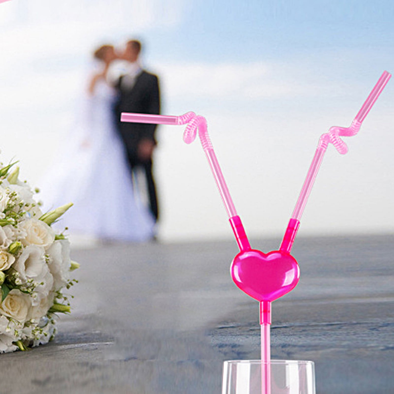 2pcs/set Stainless Steel Straw, Romantic Heart Design Drinking Straw For  Valentine's Day