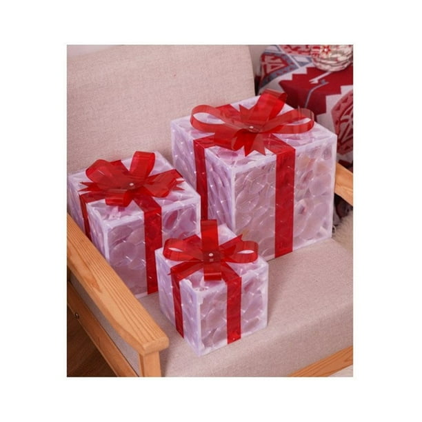 Caja de regalo ornamental Inteprter conjunto de iluminación navideña decoraciones de lazo regalo de Navidad brillante LED