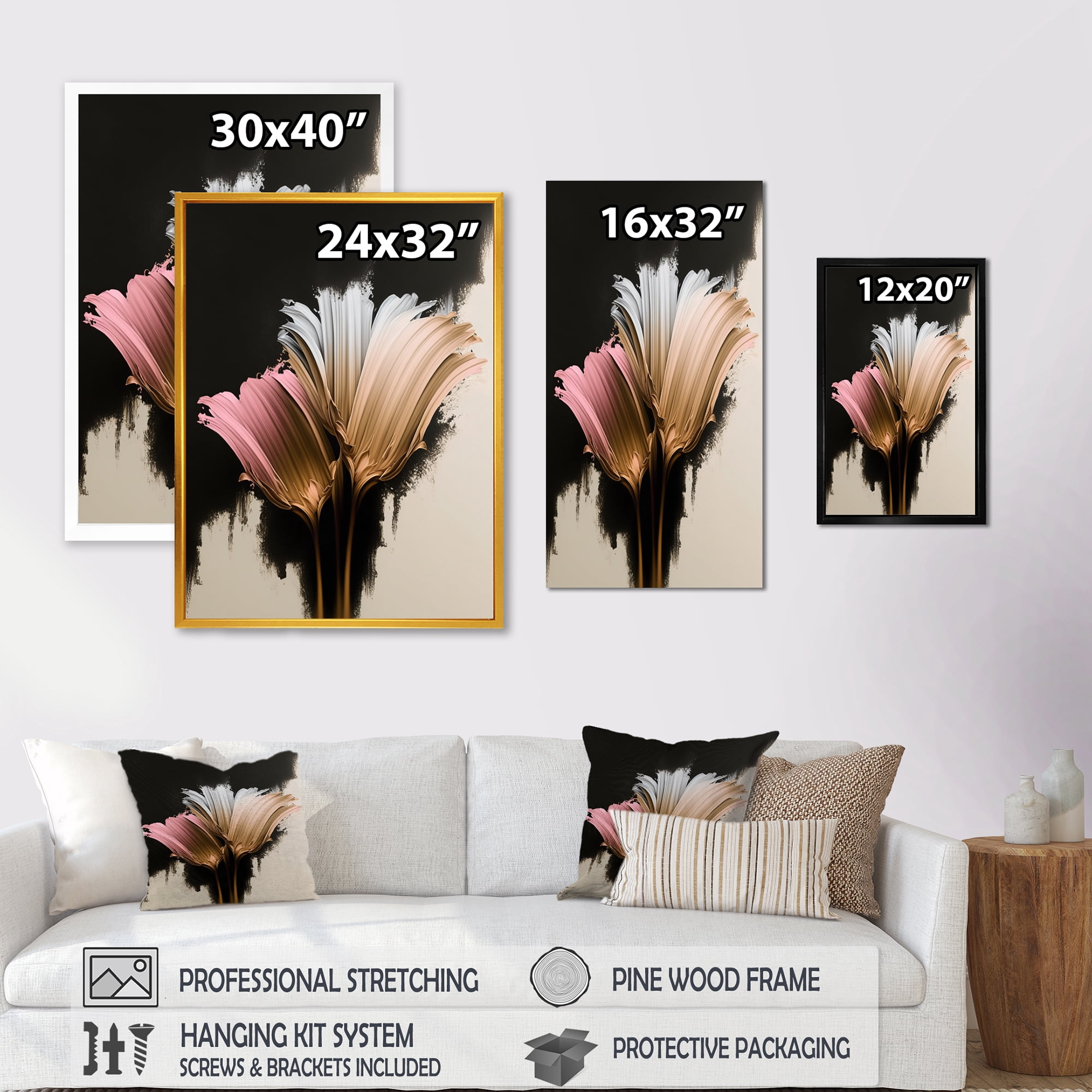 Designart Pink And Grey Gerbera Hyperrealistic Flowers Canvas Wall Art