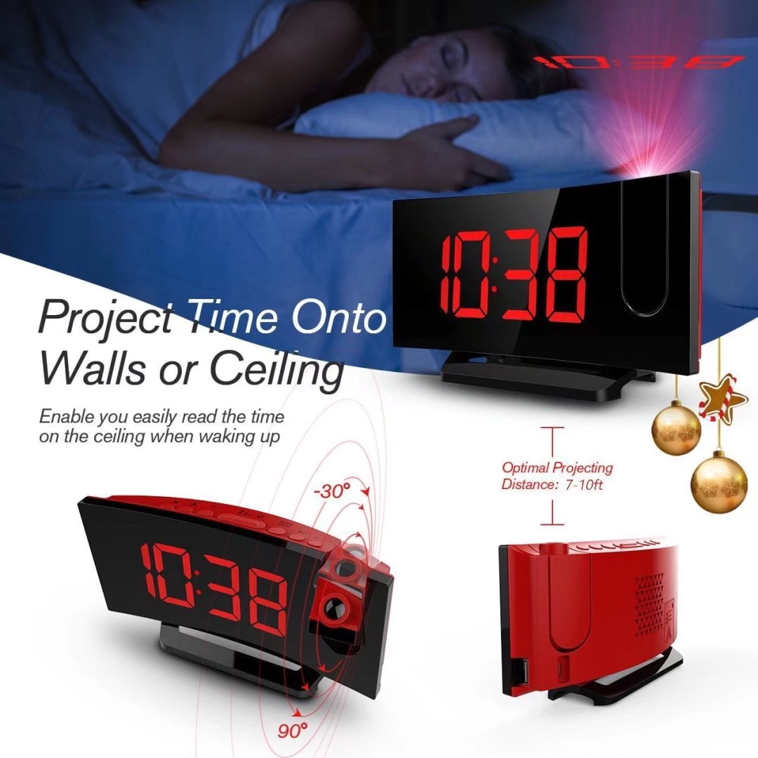 Victsing Projection Clock Fm Radio Alarm Curved Screen Victsing Projection Clock Fm Radio Alarm Curved Screen Digital 5 Led Display With Dimmer Dual Usb Charging Port
