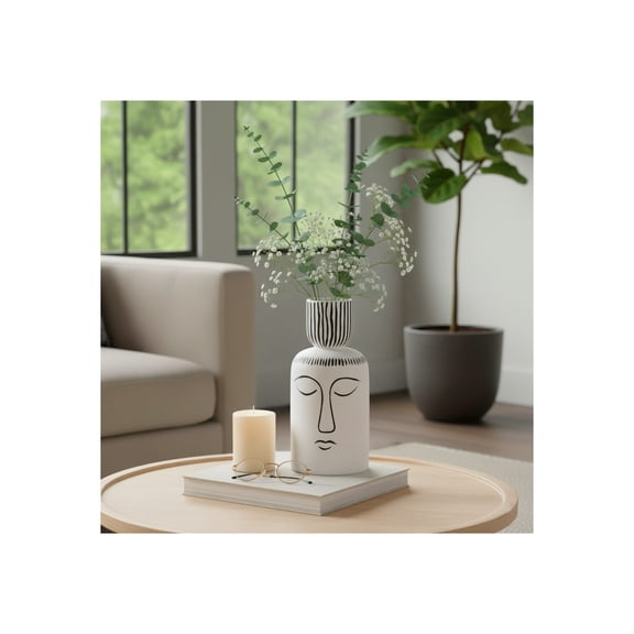 Elegant Ceramic Vase for Living Room and Home Decor - Modern Decorative Flower Vase for Room, Bedroom, or Office Decor - House Accent for Table Centerpiece or Entryway - 11", Black & White