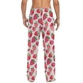 thumbnail image 2 of Watercolor Pink Strawberry Mens Pajama Pant Sleep and Lounge Bottons with Pockets, 2 of 7
