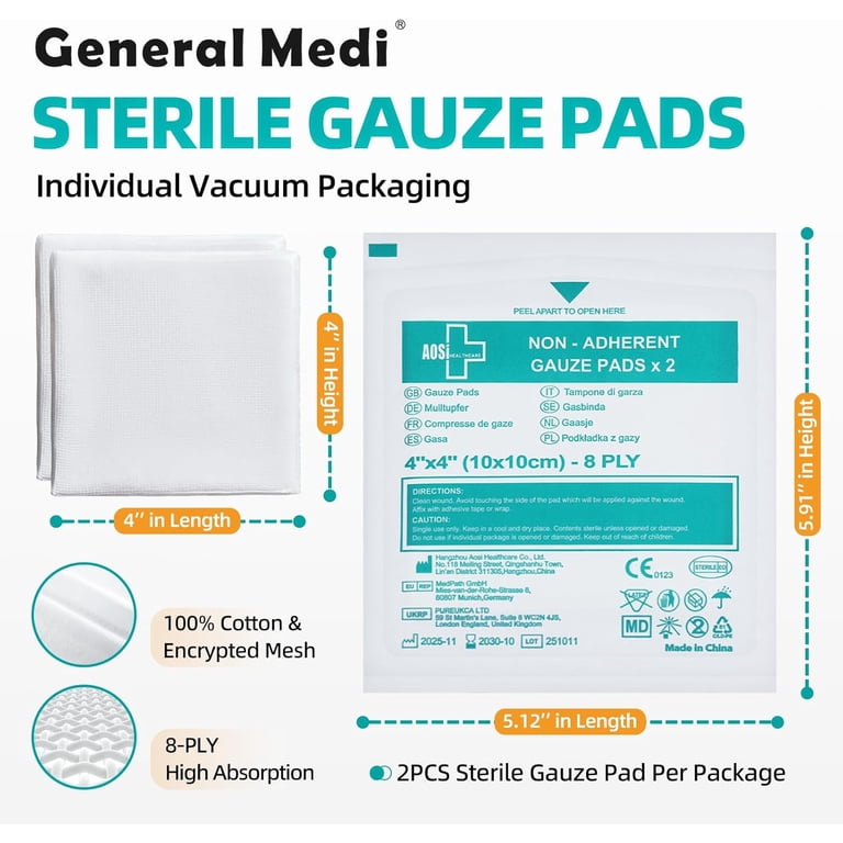 General Medi Sterile Gauze Pads, 4" x 4", 100-Count photo 3