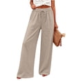 thumbnail image 4 of Maplenight Cotton Linen Wide Leg Pants for Women Drawstring Elastic Waist Palazzo Pants Side Pockets Lightweight Travel Beach Casual Lounge Trousers, 4 of 6
