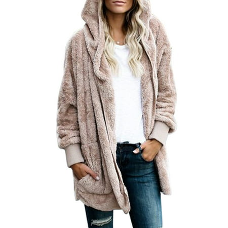 Fymall - Winter Warm Faux Fur Jacket Coat Fluffy Hooded Outwear ...