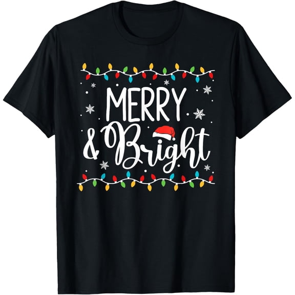 Merry and Bright Christmas Light Matching Family Xmas Pajama T-Shirt