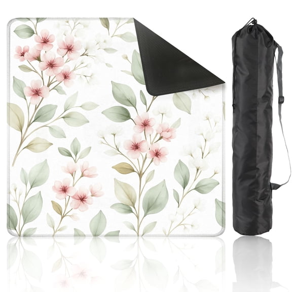 Mahjong Mat 31.5" x 31.5" Watercolor floral green leaves pink peach blush white Anti-Slip and Noise Reduction Symmetry Design Mahjong Tiles Table Cover for Dominoes Poker Card Board and Tile Games