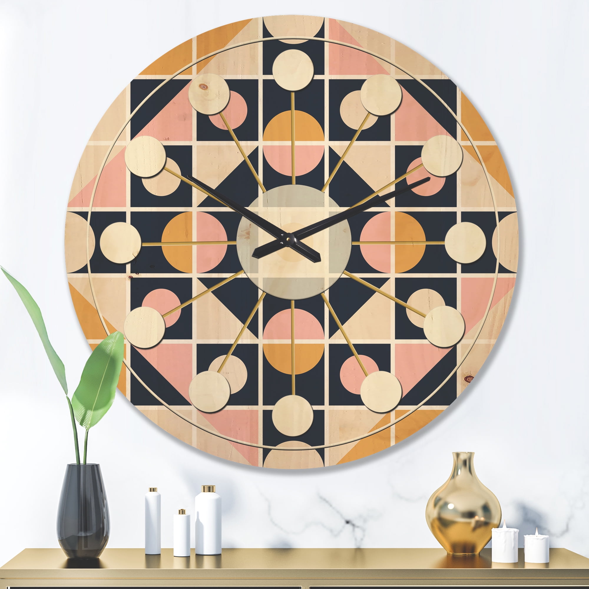 Designart 'Retro Geometrical Design I' Mid-Century Modern Wood Wall Clock