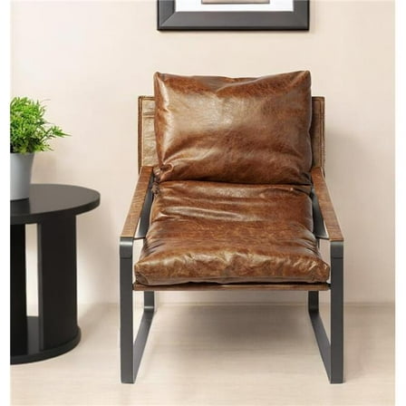HomeRoots 380628 35 in. Brown & Black Leather Distressed Lounge Chair