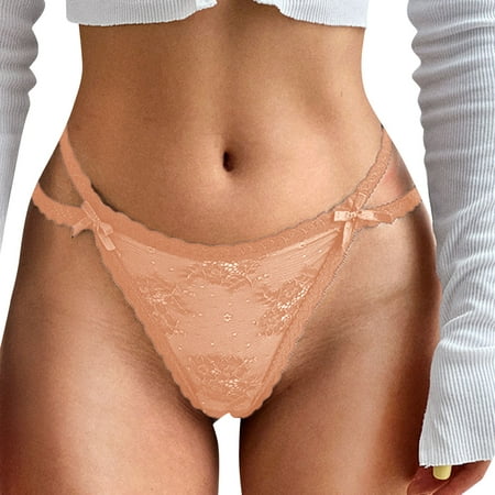 

Underwear For Women Plus Size Flower Embroidery Lace Transparent Thong Hollow Out Traceless See Strough Seamless Briefs Panties 6 Pack