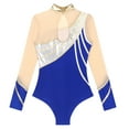 thumbnail image 3 of YONGHS Womens Gymnastics Leotard Mock Neck Long Sleeve Figure Ice Skating Bodysuit Jumpsuit Blue L, 3 of 7