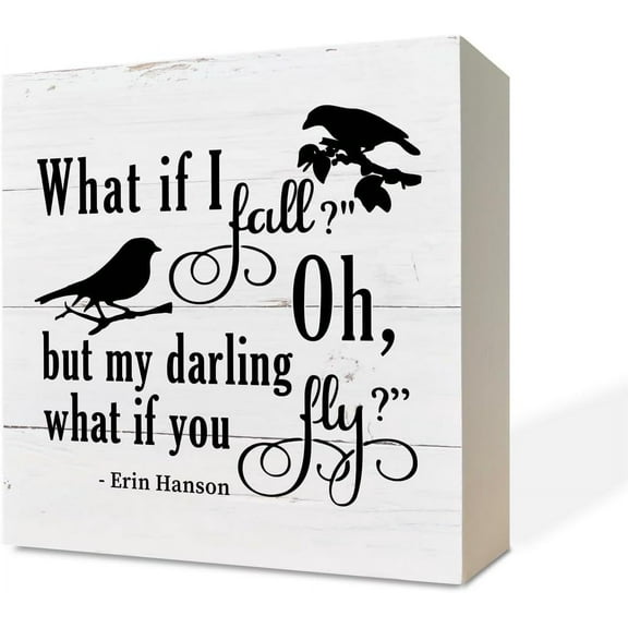 Zomyto 7x7 IN Inspirational Wooden Box Sign Desk Decor, , Nursery Decor,What If I Fall Oh But Darling What If You Fly