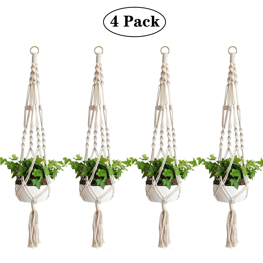Amerteer Macrame Plant Hanger, 4 Pack Plant Hanger, Cotton Rope Plant Hangers Indoor Outdoor, 4 Legs Plant Hanger Brackets, Flower Pot Hanging Plant Holder for Home Decorations 41 Inches - image 1 of 7