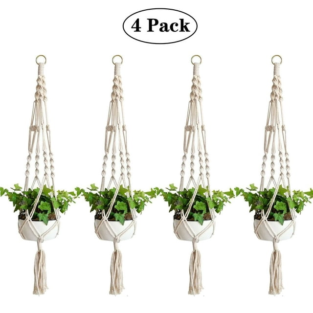 Amerteer Macrame Plant Hanger, 4 Pack Plant Hanger, Cotton Rope Plant Hangers Indoor Outdoor, 4 Legs Plant Hanger Brackets, Flower Pot Hanging Plant Holder for Home Decorations 41 Inches