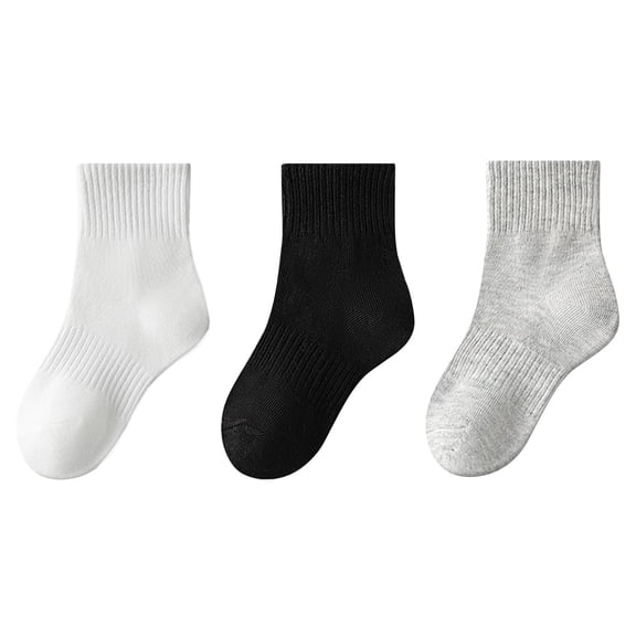 Zwiiyzr Kids Cotton Crew Socks 3 Pairs Of Solid Color Mid-Calf Socks for Girls Warm and Breathable Fits 3-16 Years Old Beige