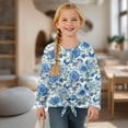 thumbnail image 4 of Xixirimido Blue Butterfly Boho Mandala Printed Girls Long Sleeve Shirt Kids Crewneck T-Shirts Trendy 3D Graphic Tie-hem Cute Tees for Fall Winter, Size 5-6, 4 of 7