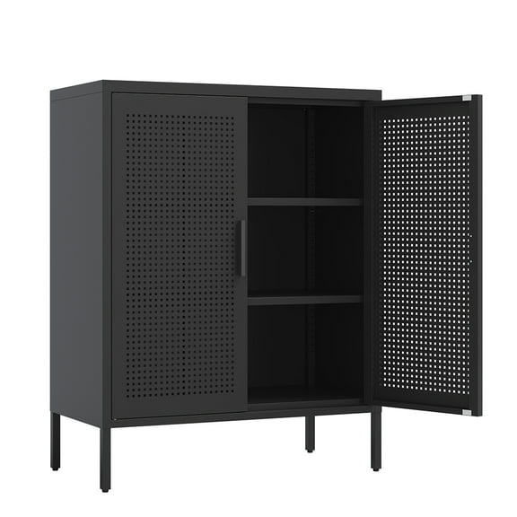 Broadfashion Storage Cabinet With Handle And 2 Adjustable Shelves, Metal Balck