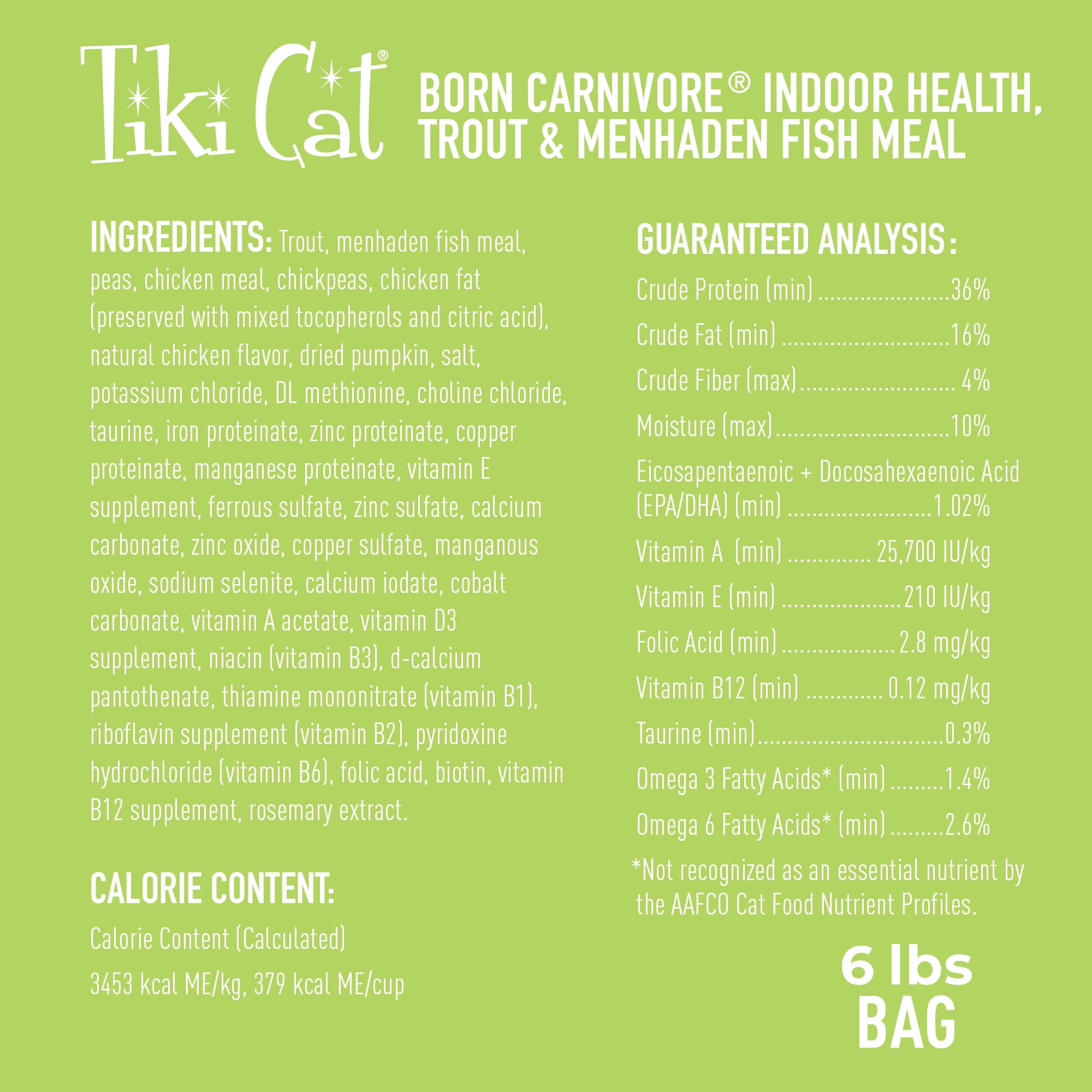 Tiki Cat Born Carnivore Indoor Health Dry Cat Food, Trout & Menhaden Fish Meal, 6 lbs. Bag