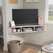 Bowery Hill Corner Wood Wall Mounted Floating Shelf 42 TV Stand Console in White Oak