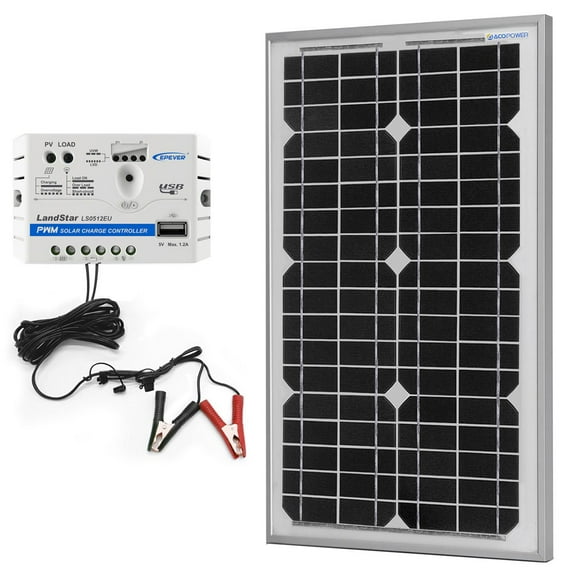 ACOPOWER 30W 12V Solar Charger Kit, 5A Charge Controller with Alligator Clips