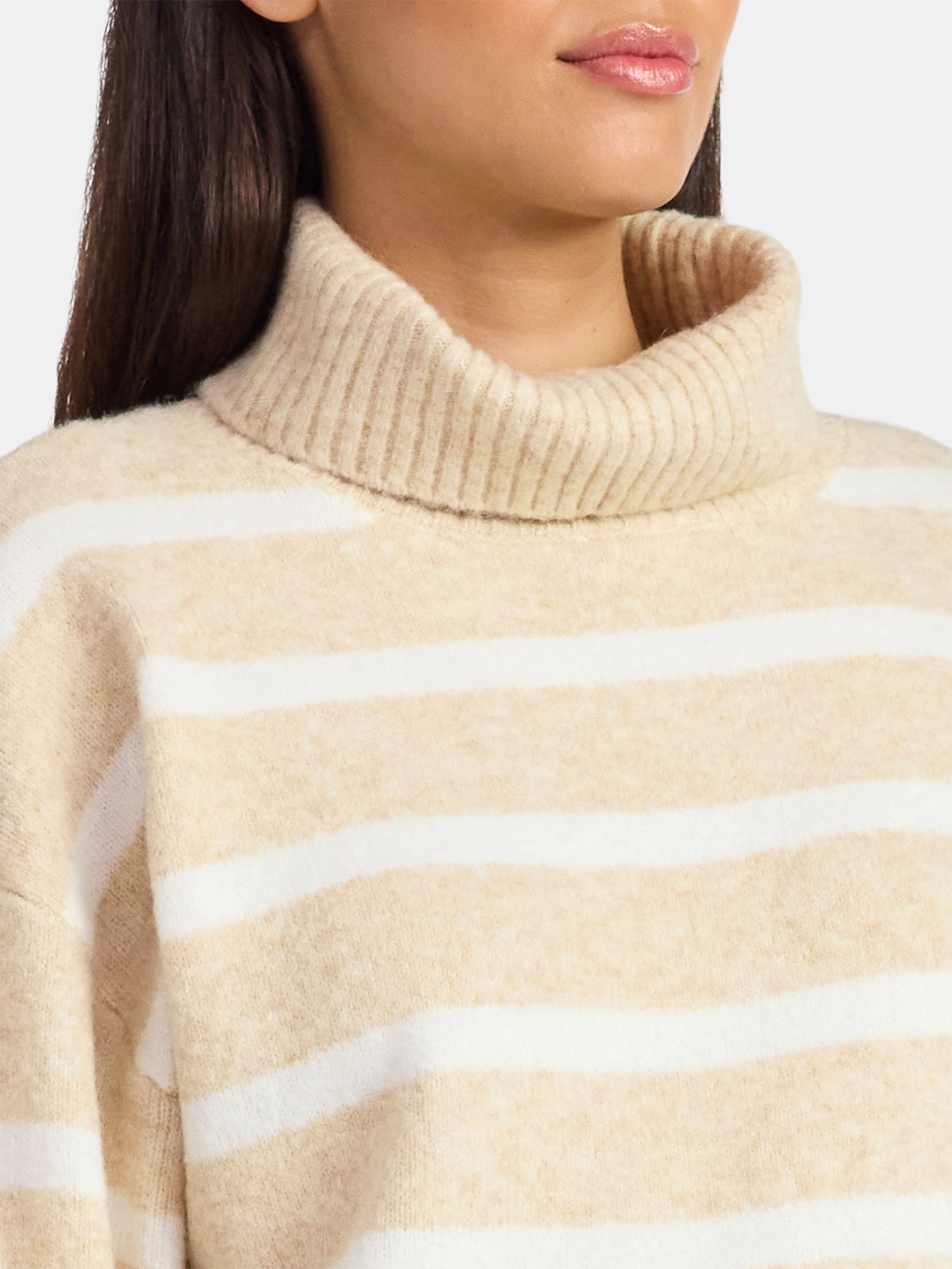 Time and Tru Women's Chunky Turtleneck Pullover Sweater with Long Sleeves, Mid-weight, Sizes XS-XXXL