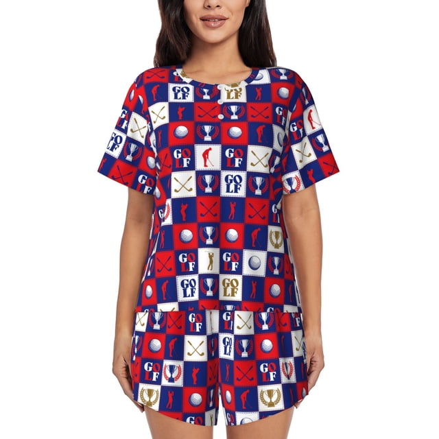 Vsdgher Ensemble de Pyjama Motif golf pour Femmes 2 Pcs Manches Courtes, Ensemble de Pyjama Doux d'Été Décontracté, 2 Pcs Pj-Grand