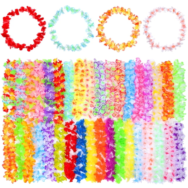GOOHOCHY Guirnalda hawaiana de 36 piezas con flores artificiales de colores para el cuello, ideal para fiestas temáticas tropicales de Hawái, bodas, playa, cumpleaños, tamaño pequeño.
